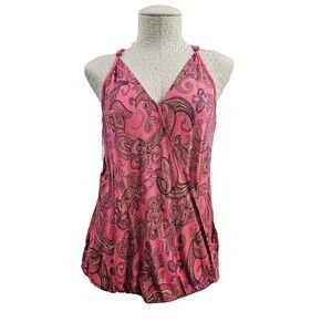 ALK Women's Small Maurices Pink Paisley Surplice Wrap Tank Top Blouse Shirt NEW